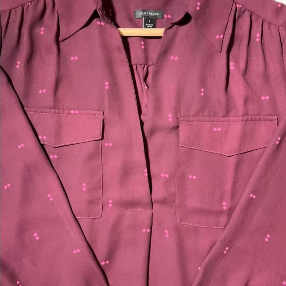 Ann Taylor burgundy long sleeve blouse in perfect condition, - Picture 6 of 7